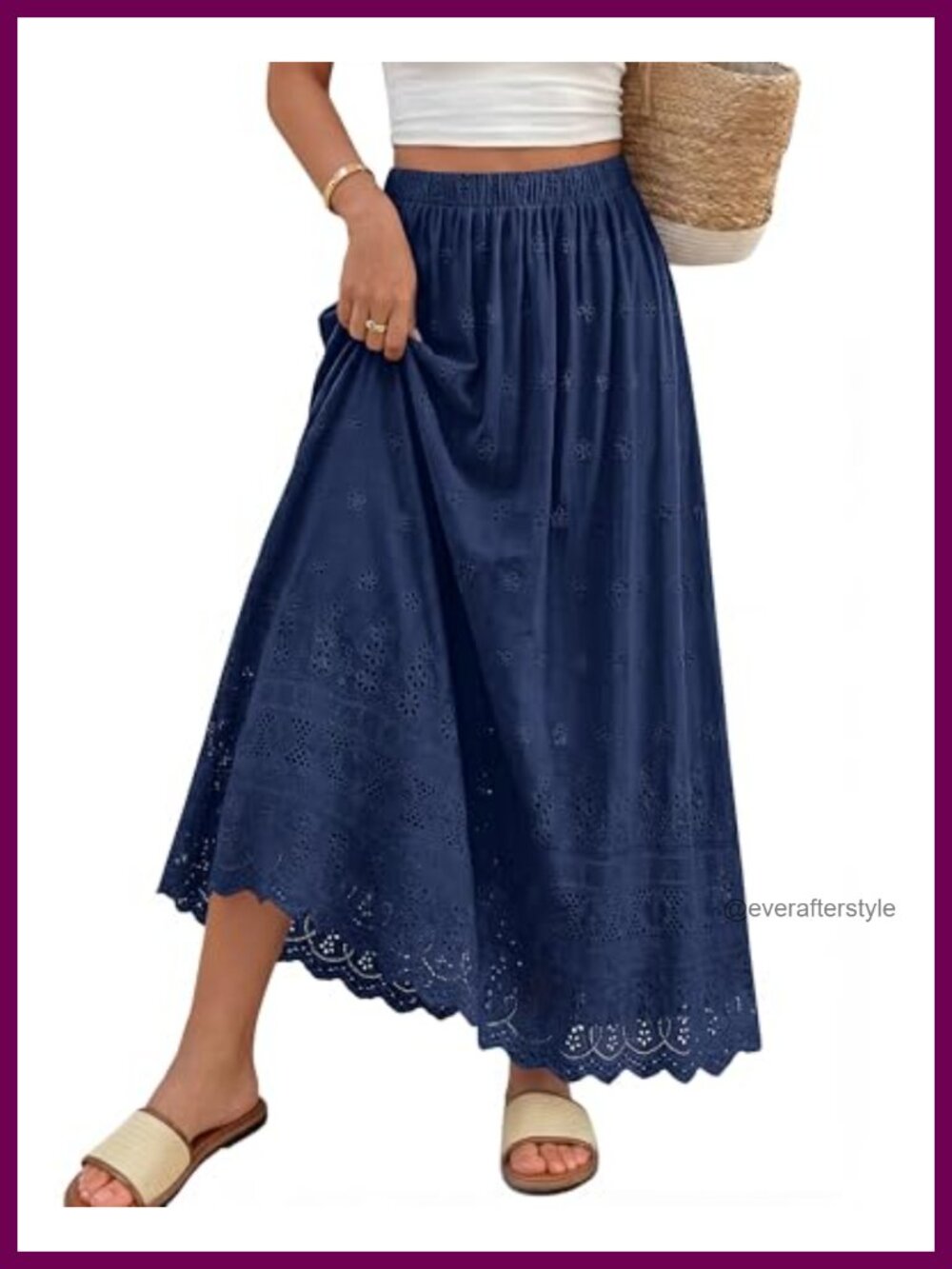 Boho Eyelet A-Line Cotton Flowy Maxi Skirt